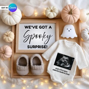 Halloween Pregnancy Announcement: Witchy Ghost Canva Template (Digital Download)
