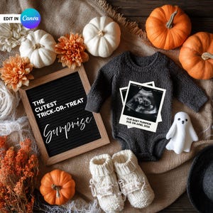 Witchy Halloween Pregnancy Announcement: Editable Canva Template (Digital Download)