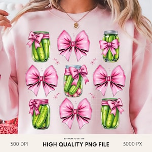 Coquette cornichon PNG | Bocal à cornichons coquette avec noeud | Esthétique cornichon des cliparts | Pickle Designs PNG | Amateurs de cornichons png | Avec de l&#39;aneth png