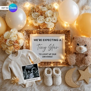 Space Pregnancy Announcement Template, Over The Moon Baby Reveal, Space-Themed Baby Announcement, Space Adventure Pregnancy Reveal, Canva