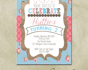 PRINTABLE- Shabby Chic/ Burlap Birthday Party Invite