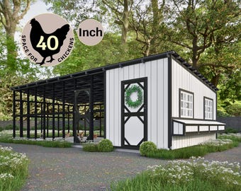 Chicken Coop Build Plan PDF, XL Walk-in Coop for 40 Chickens, DIY Chicken Coop and Run, Modern Coop Design, Easy Backyard Farming