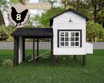 Planos de construcción de gallineros en formato PDF, diseño de gallinero seguro, gallinero casero para 4-8 gallinas, planos de gallineros modernos, planos de gallineros