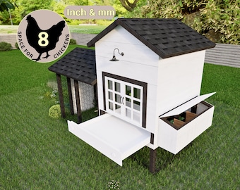 Planos de construcción de gallineros en formato PDF, diseño de gallinero seguro, gallinero casero para 4-8 gallinas, planos de gallineros modernos, planos de gallineros