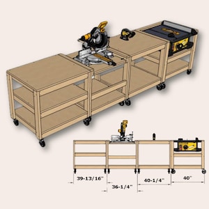 4pcs Workbench Plans, Workshop PDF, DIY Garage Workbench, Miter Saw Station, Table Saw Bench, Jigsaw Table, Mobile Workbench
