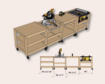 4pcs Workbench Plans, Workshop PDF, DIY Garage Workbench, Miter Saw Station, Table Saw Bench, Jigsaw Table, Mobile Workbench