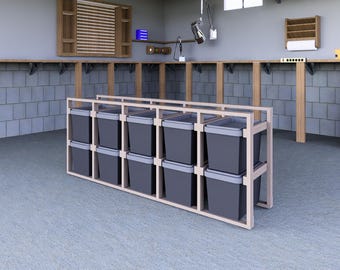 Organizador de bolsas de 10 litros y 27 galones, soporte para bolsas DIY, plano de almacenamiento en garaje, soporte para contenedores de almacenamiento, soporte para bolsas PDF, almacenamiento en sótano, almacenamiento personalizado