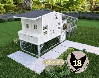 Chicken Coop Building Plan, Coop Plans PDF for 10-18 Chickens, Secure DIY Chicken Coop for Backyard Farming