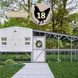 Chicken Coop Building Plan, Coop Plans PDF for 10-18 Chickens, Secure DIY Chicken Coop for Backyard Farming