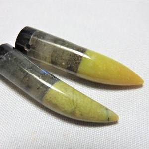 Natural Smooth Labradorite, Obsidian, Yellow Opal Intarsia Curved Drops 8x34mm - One Pair