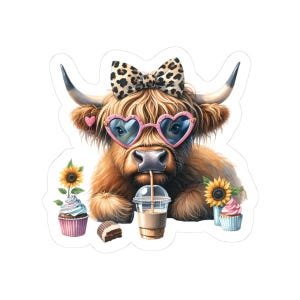 Charming Cute Highland Cow Stickerss| Cute Highland Cow, Trending Cow Decals Decor, Gifts for Cow overs, Laptop Stickers of Cow