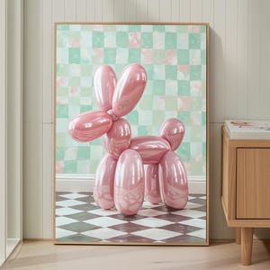 Pink Balloon Dog Pop Art Print: Playroom Nursery Decor (Digital Download