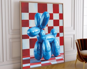 Impresión de perro con globo azul: Arte pop moderno (descarga digital)