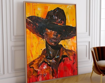 Lámina artística de vaquera negra: Retrato del oeste de Texas (Descarga digital)