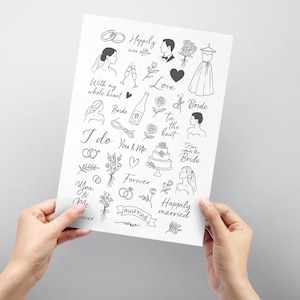 30-40 Wedding Temporary Tattoos Pack, Bride and groom tattoos, Wedding Tattoo Favors, Wedding party Temporary Tattoo Set