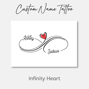 Infinity Tattoo Names, Couple name tattoo, wedding temporary tattoo design, best friend tattoos, Heart Tattoo with name