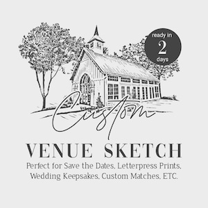 Custom Wedding Venue sketch, Venue sketch for Wedding Invitation, hand drawn wedding venue, Wedding venue draw, digital download