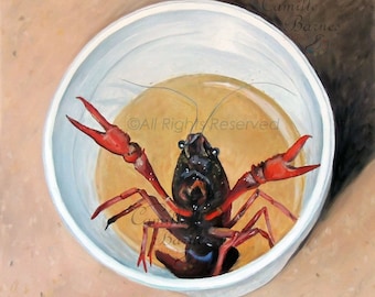 Målningstryck, konst med tema New Orleans/Louisiana, kräftor i en kopp, konstverk från södern, konst i Nola, väggkonst, konst i New Orleans