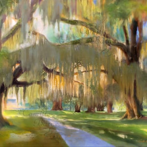 Canvas PRINTS "A Break from Reality"  Louisiana Landscape, Garden, Majestic Oaks & Spanish Moss, Canvas, unframed, Artful art gift, presente