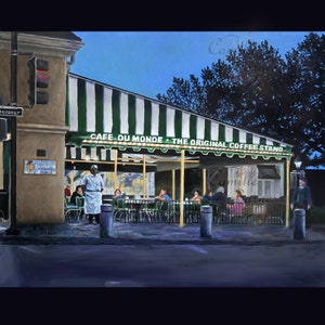 Twilight Cafe, estampes de peinture/art mural, Scène de la Nouvelle-Orléans, Quartier Français, Café du monde, Nola, Who dat nation