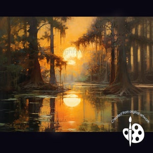 PRINTS: The Quiet Hush of Sunset, bayou, arte, Marshland, Print on Canvas, Printful gifts, Landscape, Artful art gift, swampland, Wallart,