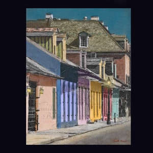 PRINTS - A Colorful Afternoon historic Nola landscape old buildings street scene Wall Decor Fine art New Orleans French quarter cityscape