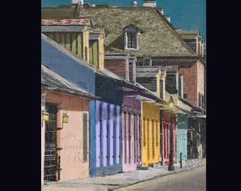 PRINTS - A Colorful Afternoon historic Nola landscape old buildings street scene Wall Decor Fine art New Orleans French quarter cityscape