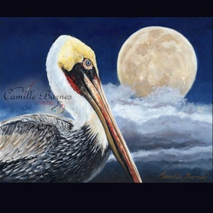 PRINT of Painting, arte, Moonlight Pelican original painting, Nature Scene, Louisiana wildlife, bird art, wall decor, g ift