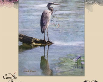 PRINT Egret Bird Art Print Bayou Swamp Landscape Louisiana Scene Southern Wall Art Marsh Wildlife Nature Gift Outdoor Decor Nola Wetland