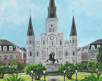 Jackson Square painting, french quarter, loose painting 8 x 10, framed, Nola Art, St Louis Cathedral in New Orleans