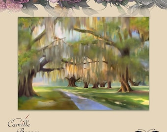 PRINTS &quot;A Break from Reality&quot; Louisiana Landscape Canvas Print Live Oak Trees Serene Nature Painting Tranquil Southern Wall Art Spanish Moss