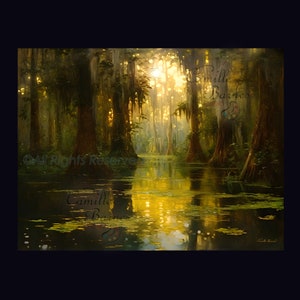 PRINTS: A Lush Place, Cypress Trees, Print on Canvas, unframed,  bayou scene, Landscape, Artful art gift, swampland art, presente