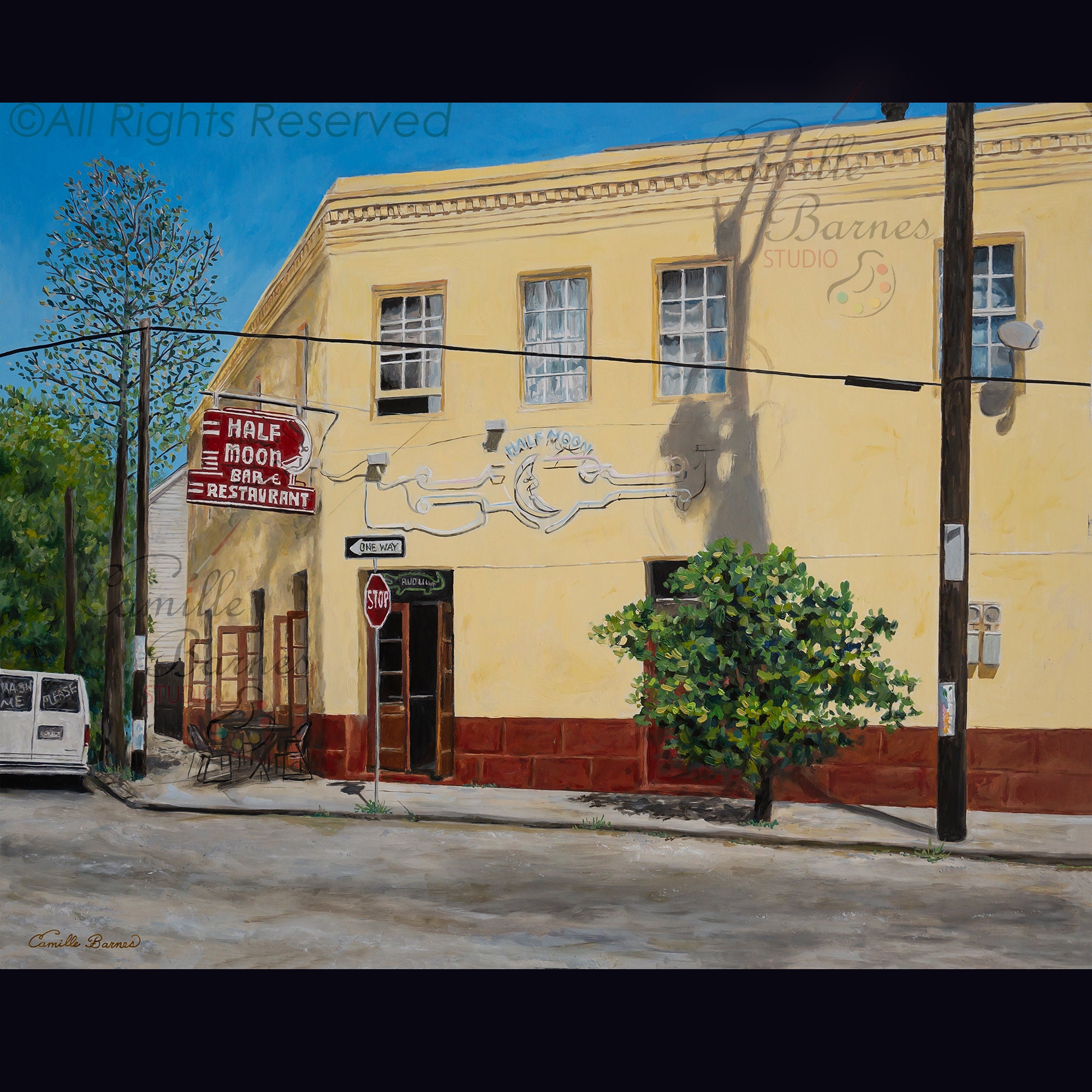 PRINT of painting, Half Moon , NewOrleans, Nola Art, New Orleans landscape, scene, artwork, Camille Barnes Studio, artful gift