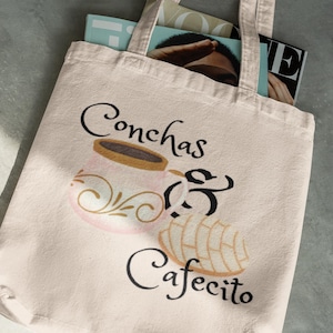 Conchas & Cafecito Cotton Canvas Tote Bag, Fall Tote Bag Carryall, Candy Bag, Mexican Halloween Bag