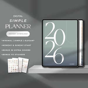 2026 Simple Digital  Planner Minimalist Elegant Planner for Goodnotes Planner Template Ipad Dated Daily Weekly Monthly Notability Planner