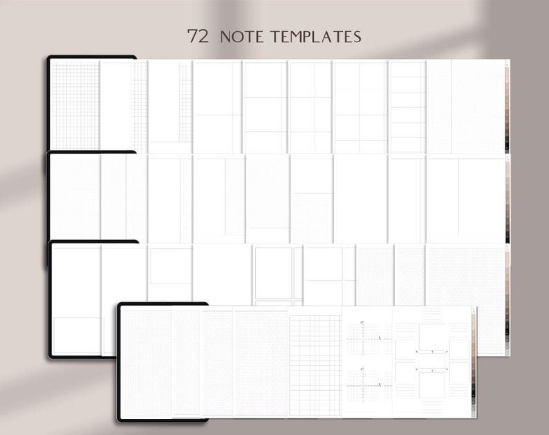 Minimalist digital notebook for iPad with lined pages grid pages dotted pages Cornell note pages good for GoodNotes Notability templates for students and note taking digital organization portrait layout with aesthetic design perfect for academic use interactive PDF easy to use on iPad student notebook best seller star seller top rated premium quality instant download trusted small business woman owned unique design must have top 5 star seller trending product best notebook best planner