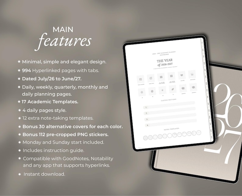 Student Planner Academic Planner 2026 2027 Digital Planner Student Planner 2026 2027 Goodnotes College Student Planner School iPad Templates image 2