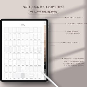 Minimalist digital notebook for iPad with lined pages grid pages dotted pages Cornell note pages good for GoodNotes Notability templates for students and note taking digital organization portrait layout with aesthetic design perfect for academic use interactive PDF easy to use on iPad student notebook best seller star seller top rated premium quality instant download trusted small business woman owned unique design must have top 5 star seller trending product best notebook best planner