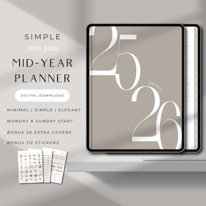 Digital Planner 2025 2026 Mid Year Planner Minimalist Ipad Calendar Goodnotes Template Monday Start Schedule 2026 Planner Journal Aesthetic