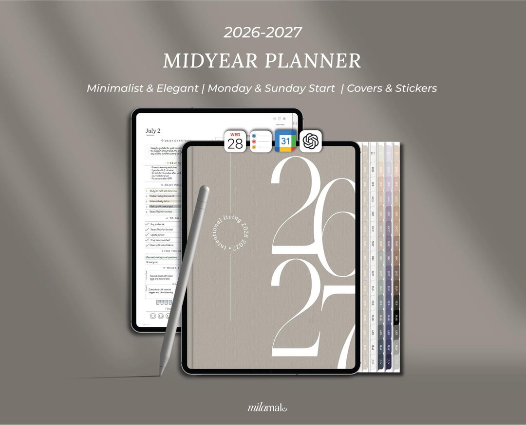 2026 2027 Digital Planner MidYear Planner Simple Digital Planner 2026 2027 Hyperlinked Goo