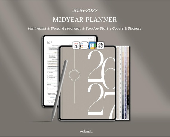 2026 2027 Digital Planner MidYear Planner Simple Digital Planner 2026 2027 Hyperlinked GoodNotes Notability Daily Weekly Monthly Planner