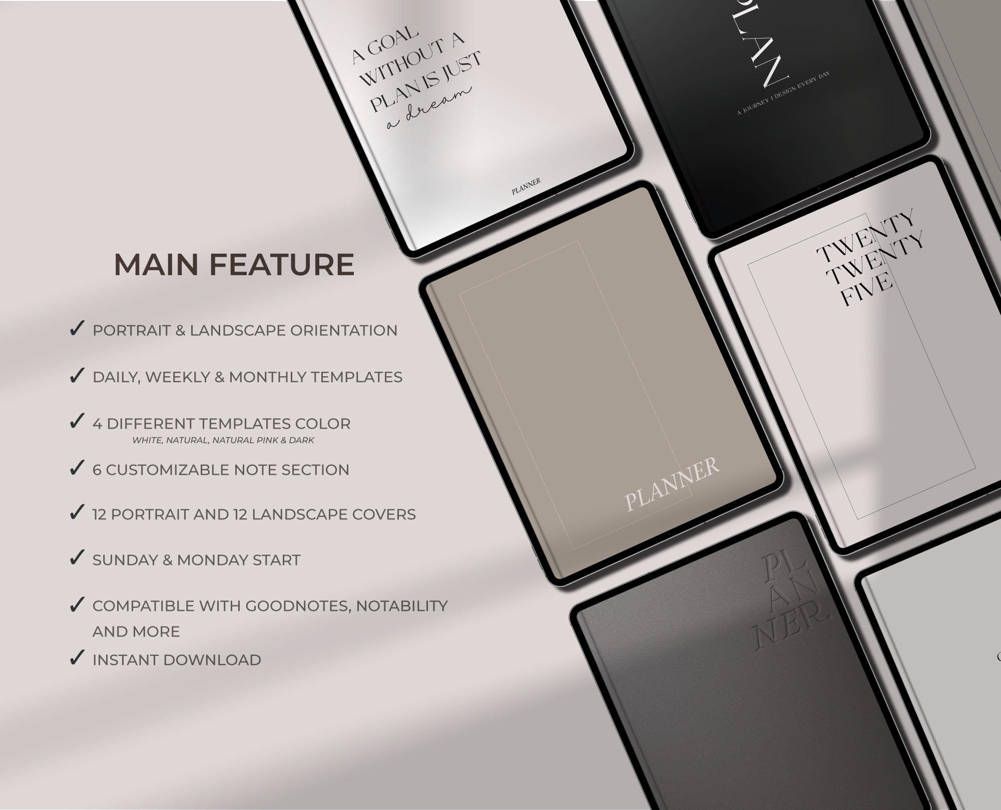Undated Digital Planner for Goodnotes Minimalist Planner Digital ...