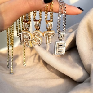 Collar con letra inicial personalizado, colgante de alfabeto de circonita cúbica de plata esterlina, joyería de hip hop de cadena larga, regalo de Navidad, regalo de cumpleaños