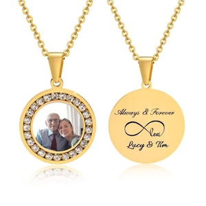 Wedding Custom Picture Necklace Gift, Engraving Necklace Iced Out Cubic Zircon Memorial Anniversary Gift, Personalize Hip Hop Photo Necklace