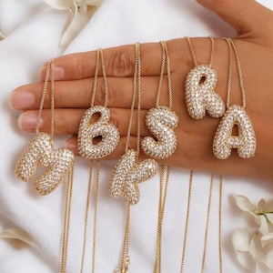 Collar con letra inicial de burbuja helada, colgante de alfabeto con burbujas personalizado, letra inicial de globo 3D, regalo de Navidad, regalo de cumpleaños