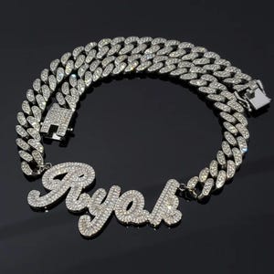 Collar con nombre y letra personalizado, letra de circonita cúbica personalizada con cadena cubana de acero inoxidable, joyería de hip hop, regalo de cumpleaños, personalizado