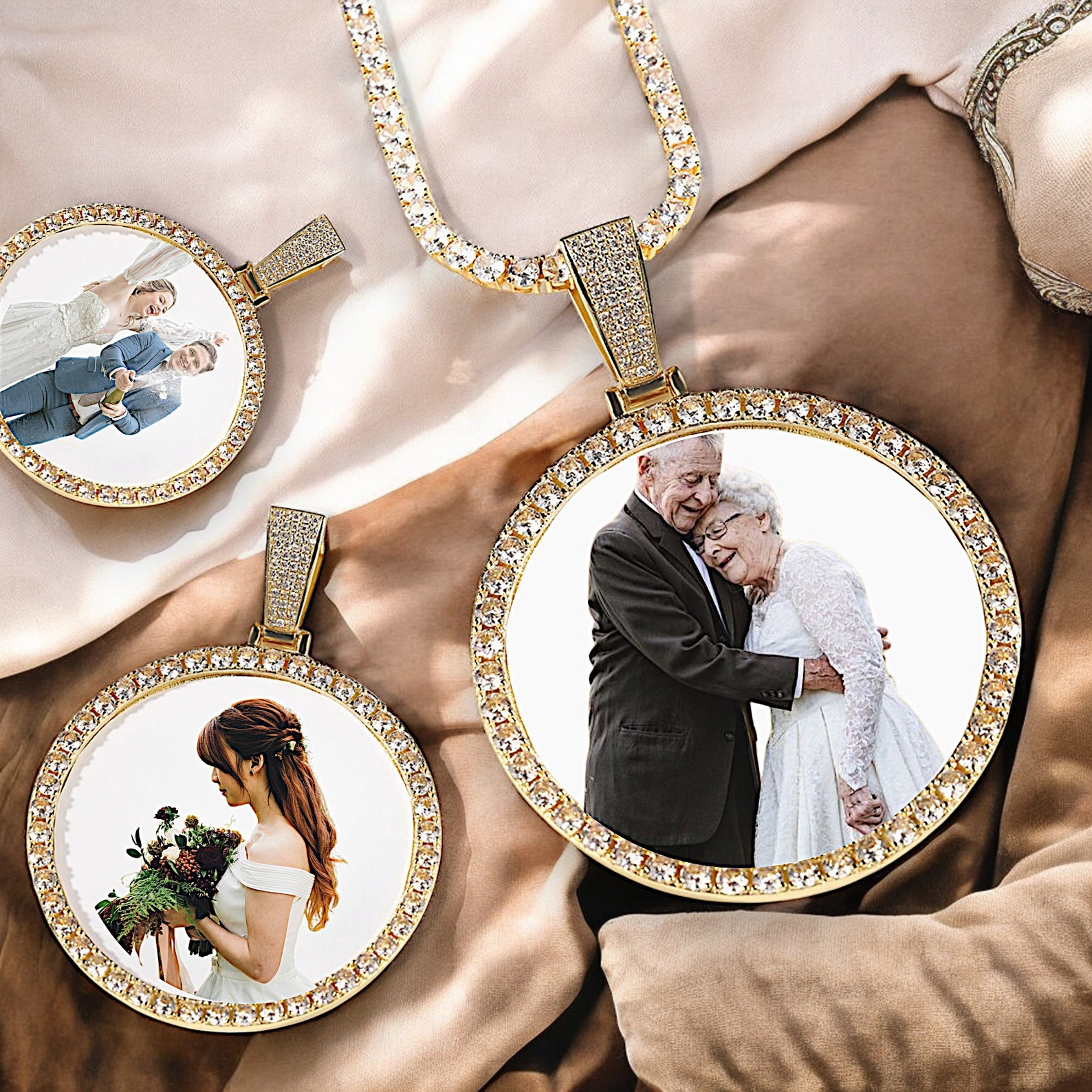 Personalized Photo Pendant Necklace: Cubic Zirconia, Custom Engraving ...
