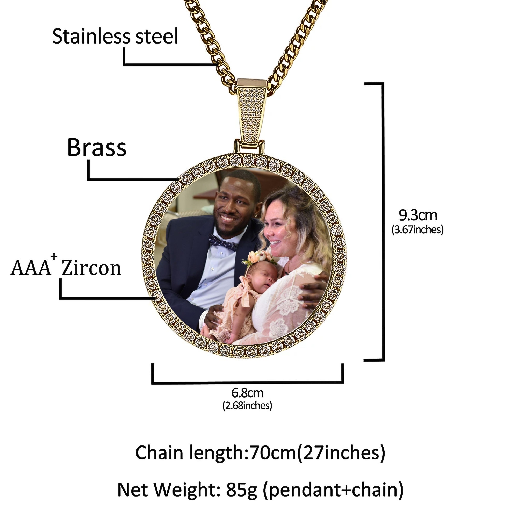 Personalized Photo Pendant Necklace: Cubic Zirconia, Custom Engraving ...