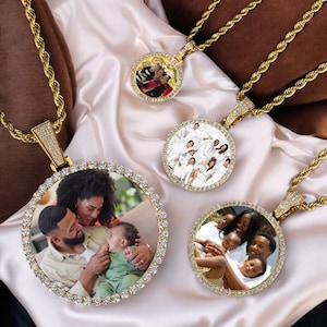 Personalized Photo Pendant Necklace: Cubic Zirconia, Custom Engraving