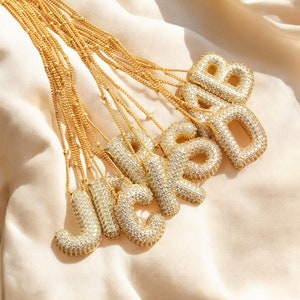Collar con letra de globo, colgante inicial con pavé de burbujas, letras doradas en 3D, collar de burbujas personalizado, regalo de cumpleaños, regalo de Navidad para ella